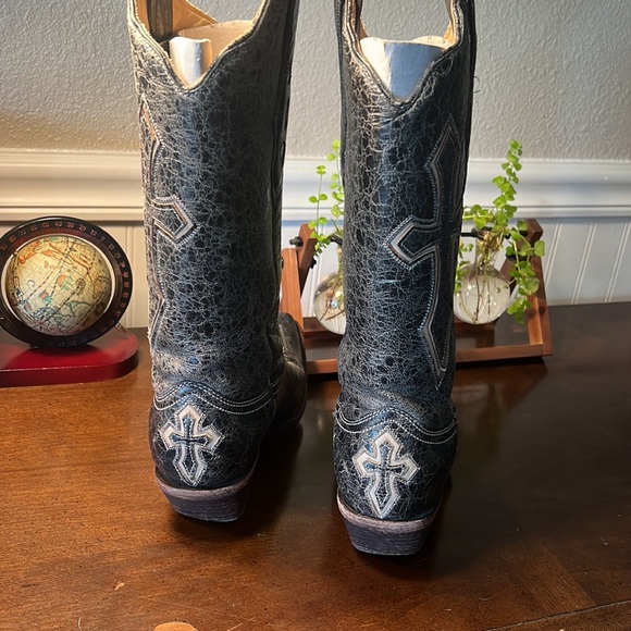 Charcoal black CORRAL boots with marbling and cross design - Picture 6 of 11